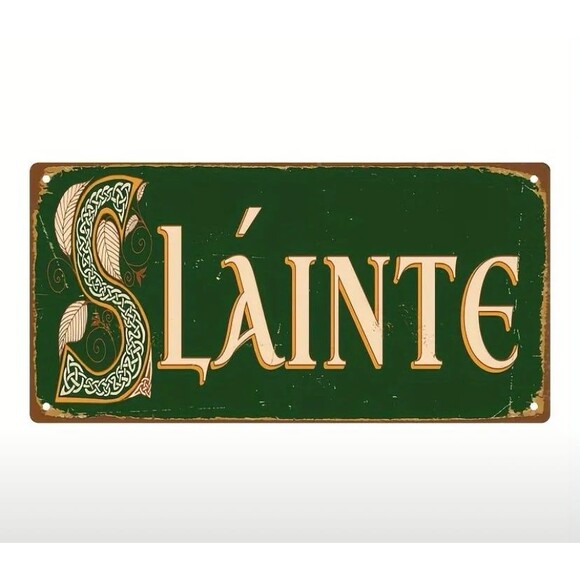 Vintage Irish “Sláinte" Cheers Metal Sign – Pub Wall Decor - Picture 1 of 4